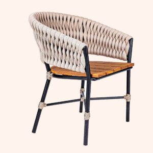 Cadeira Serena, tecida em Tricô Náutico e estrutura de alumínio.